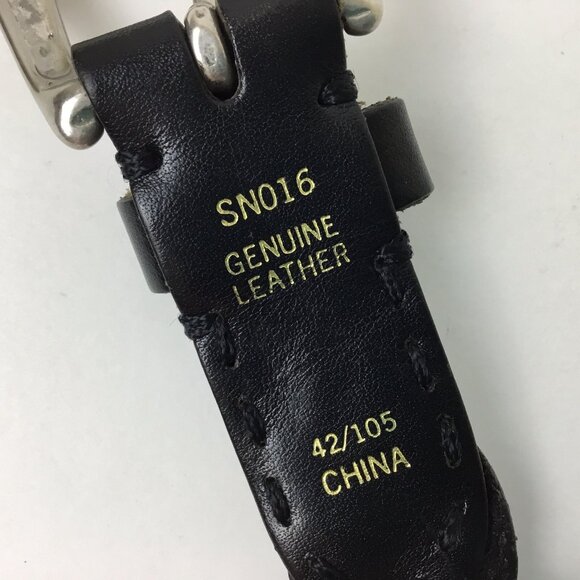 Mens Black Leather Woven Belt Size 42 Solid Brass Buckle Braided New NWOT - Picture 5 of 6